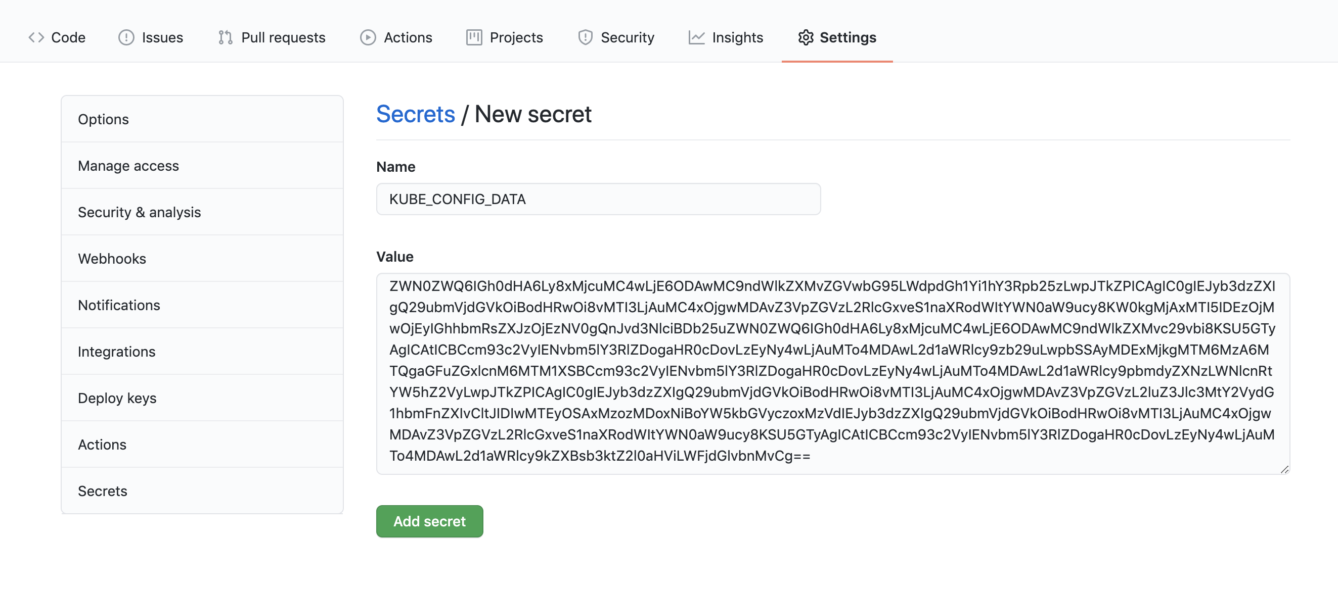 Create Github Repository Secret